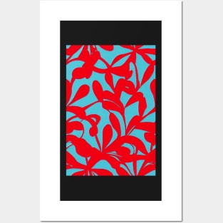 Beautiful Stylized Red Flowers on Blue Background, for all those who love nature #215 Posters and Art